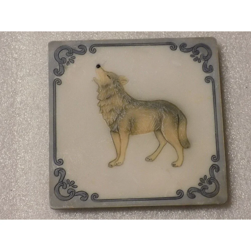 Lot Of 4 Wolf Marble Stoneware Coasters Set
